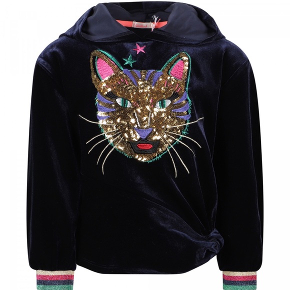 Billieblush Other - Billieblush Navy Velour Sequin Cat Hooded Sweatshirt - Size 6
